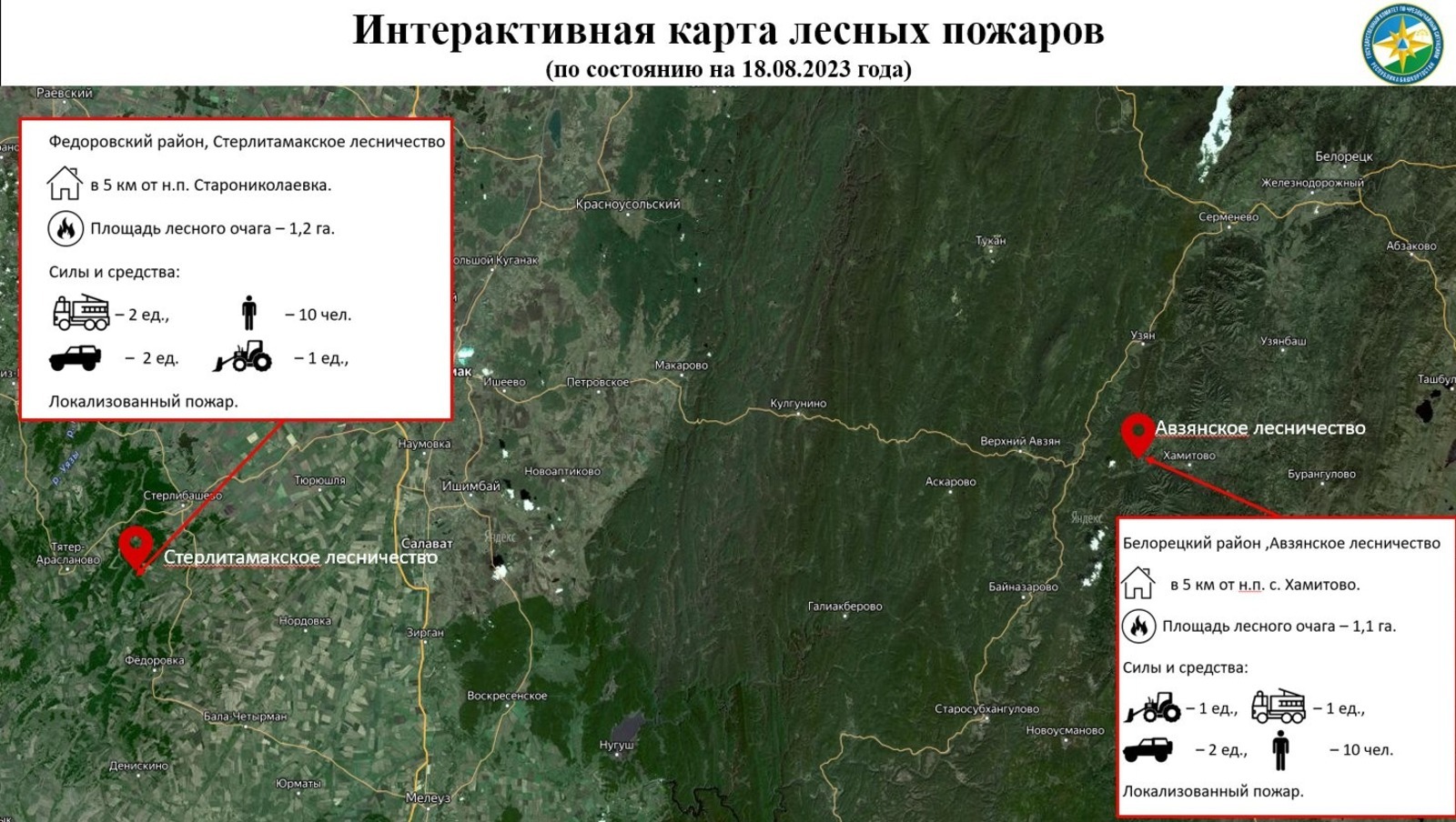 На территории Башкирии за последние сутки зарегистрировано три очага лесных пожаров